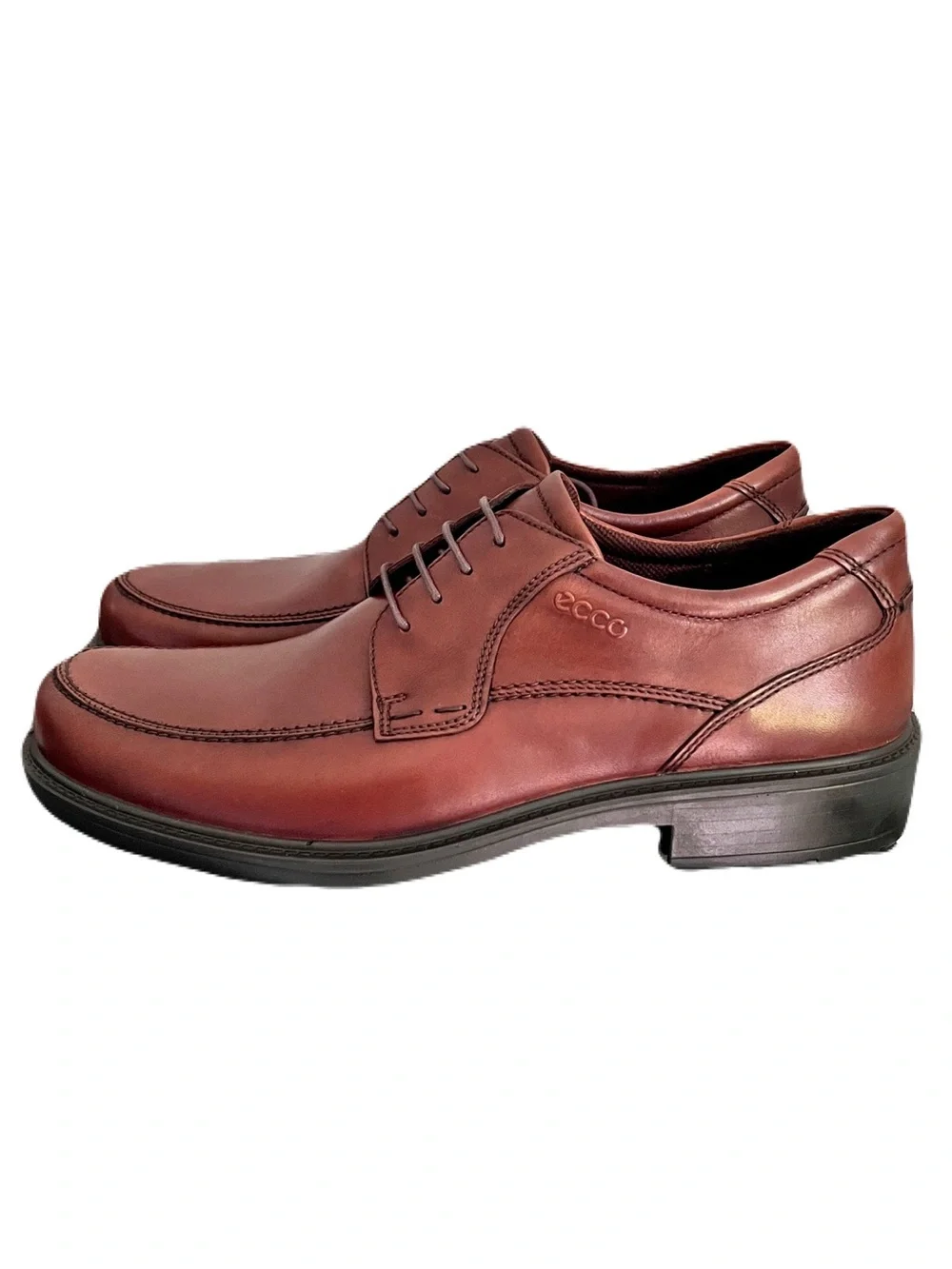 NIB Ecco Brown Leather ‘Boston Apron Toe’ Oxfords in “Mink”, Size 46
